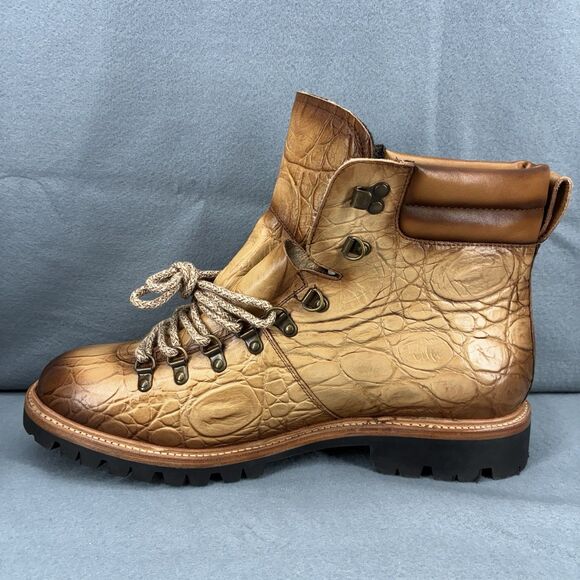 TAFT Croc Embossed Leather Hiker Boots Men US 12 EU 46 Vibram Spain The Viking main image 14